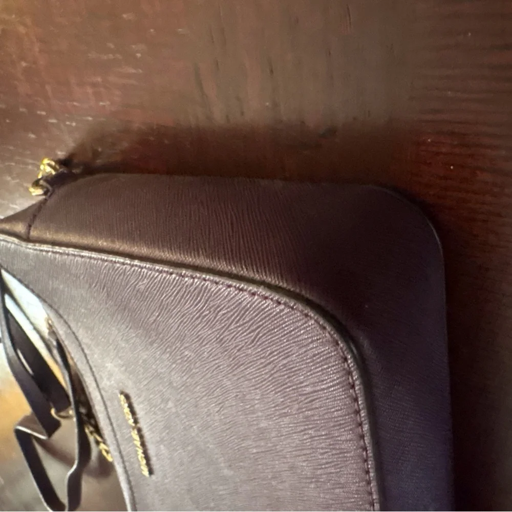 Michael Kors Deep Plum Leather Crossbody with Gold Chain Strap